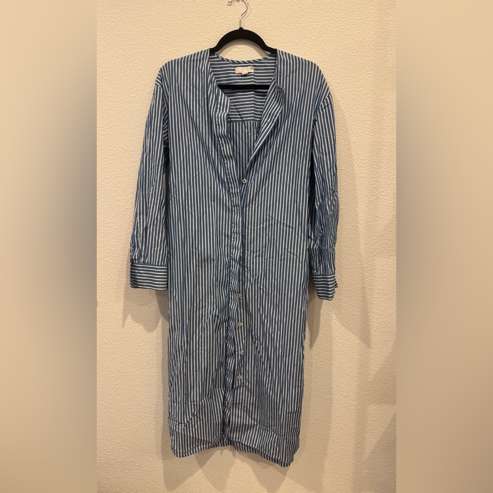 COS striped button up long sleeve dress